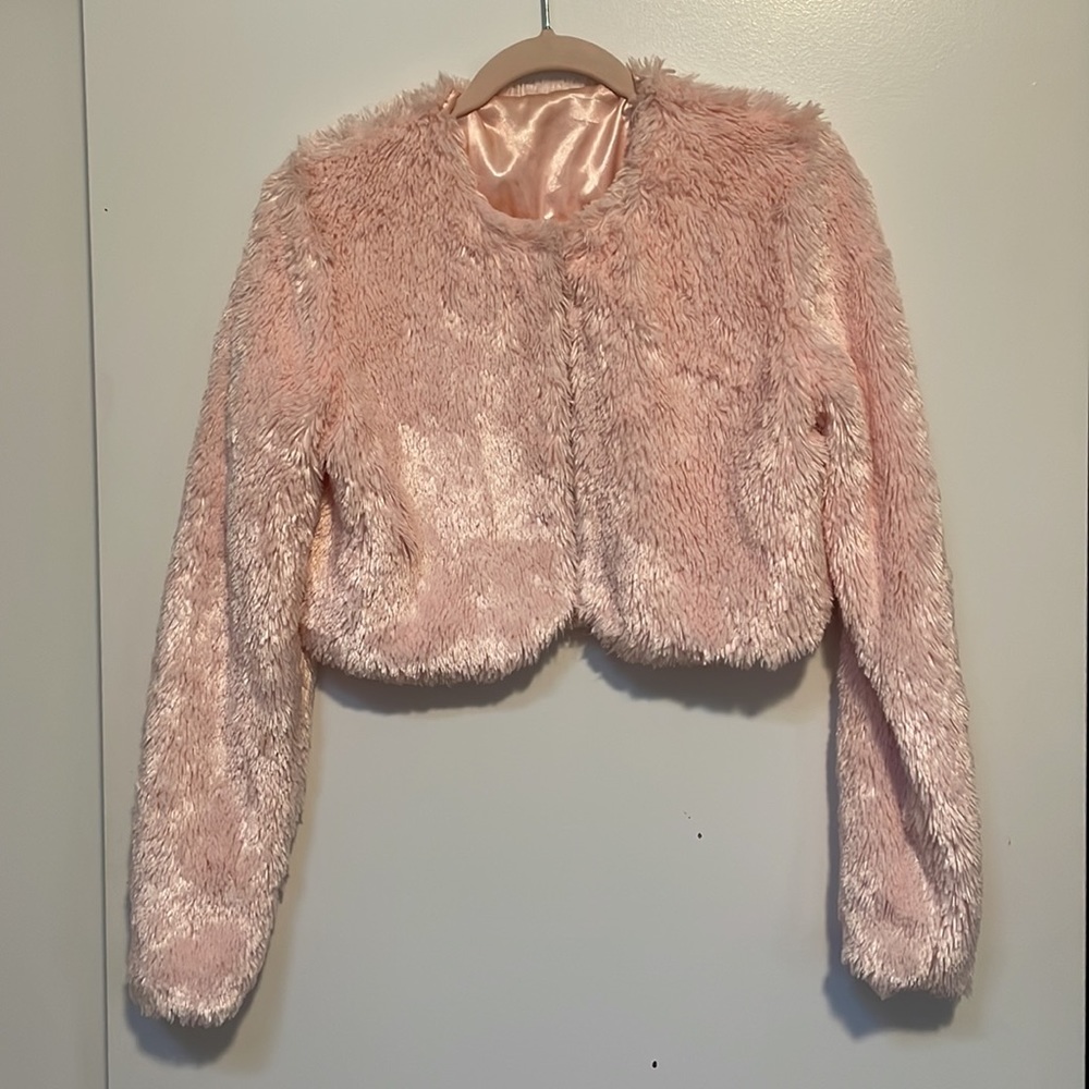 90s BB Pink Cropped Fur Jacket